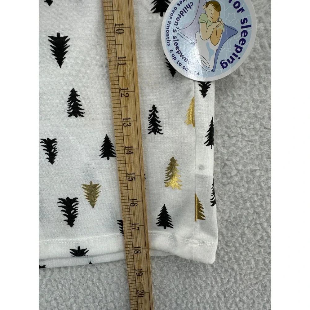 Family PJs Christmas‎ Tree Pajama Top Gold Accent Holiday Kids Size S (6/7)